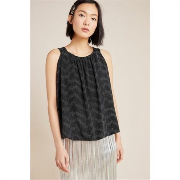 NWT Anthropologie Carly Shimmer Top in Black - Picture 4 of 8